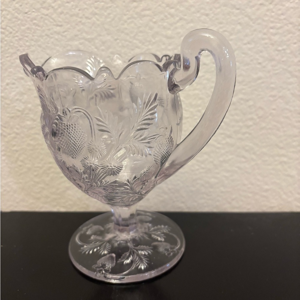 Elegant Glass Creamer with Strawberry‎ Design with a hint of Amethyst color